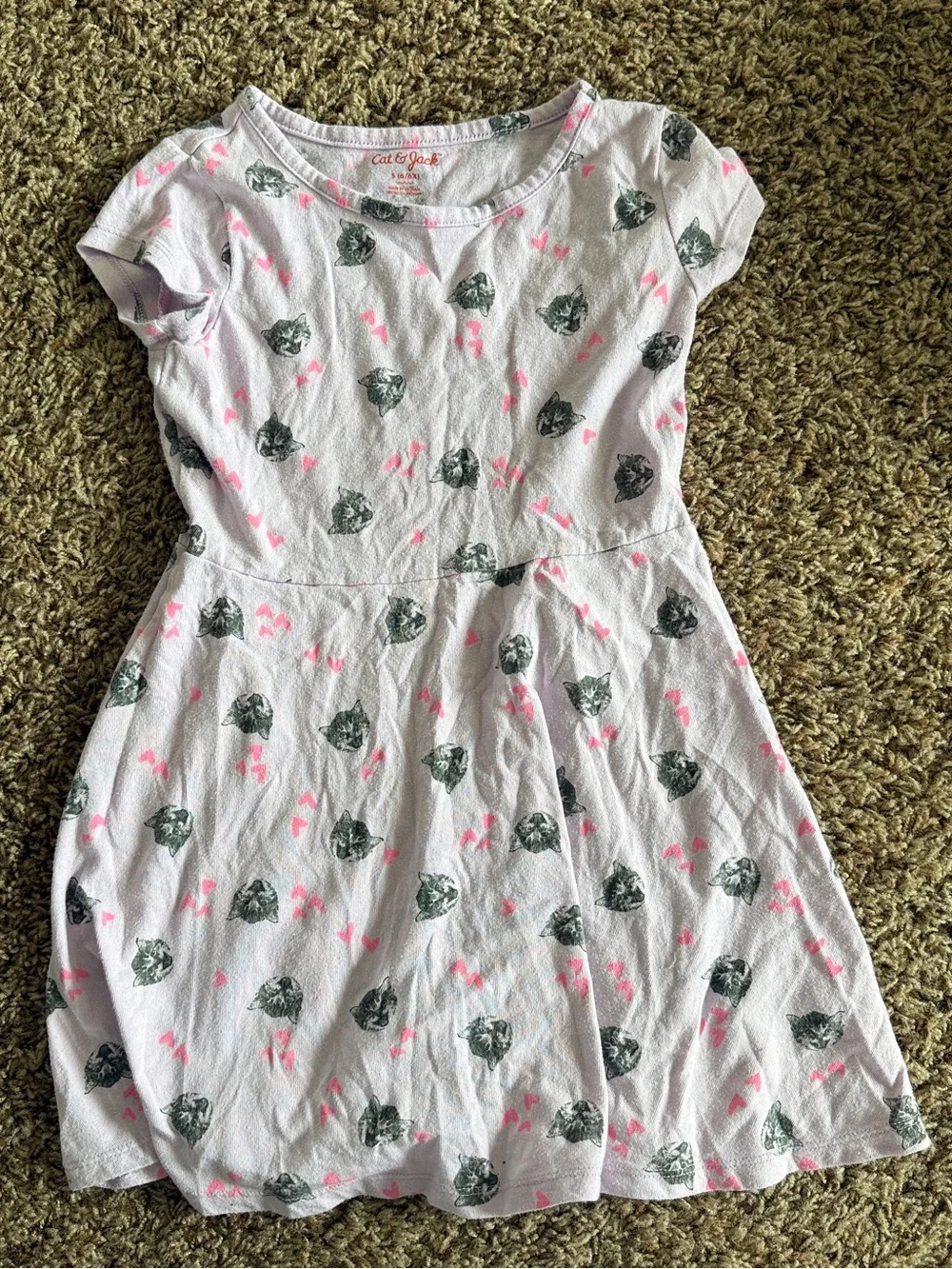 Cat & Jack Girls' lavender Kitty Print Dress - Pink Accents - Picture 1 of 4